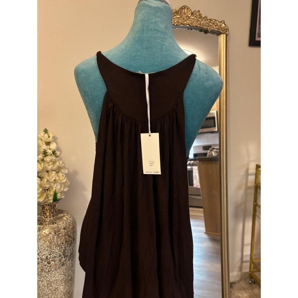 Cocoa Brown Draped Back Camisole Gold Chain Strap Tank Top VT13104 Size L - Picture 3 of 6
